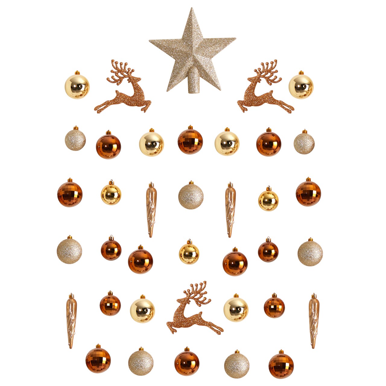 Nearly Natural 40ct Gold and Orange Shatterproof 2-Finish Christmas Tree Ornaments 3" (80mm)